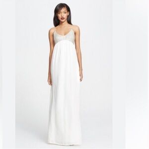 L’agence Linen Strapless White Maxi dress with Contrast Tan Metallic Bust medium